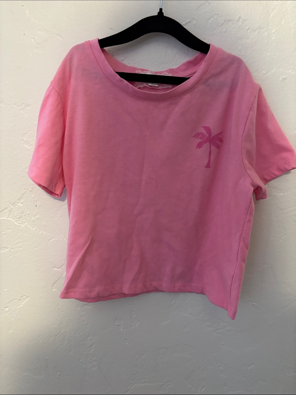btween Pink Short Sleeve Tee with Palm Tree Graphic